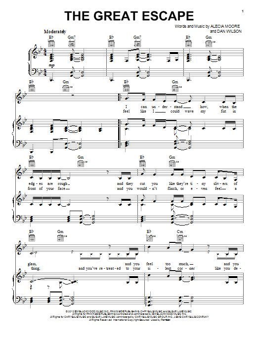 Learn to play Pink The Great Escape sheet music for Piano, Vocal & Guitar (Right-Hand Melody) in minutes. Pink The Great Escape sheet music notes and chords. Download Printable PDF.