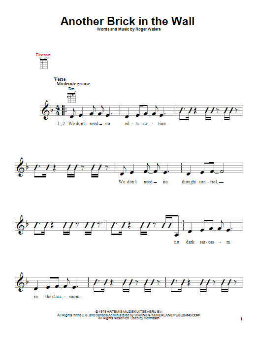 Pink Floyd Another Brick In The Wall sheet music notes and chords. Download Printable PDF.