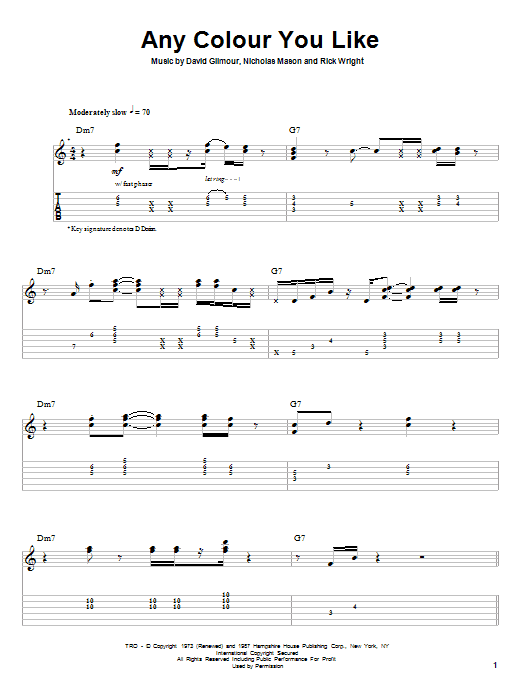 Pink Floyd Any Colour You Like Sheet Music Pdf Notes Chords Rock Score Bass Guitar Tab Download Printable Sku 67613