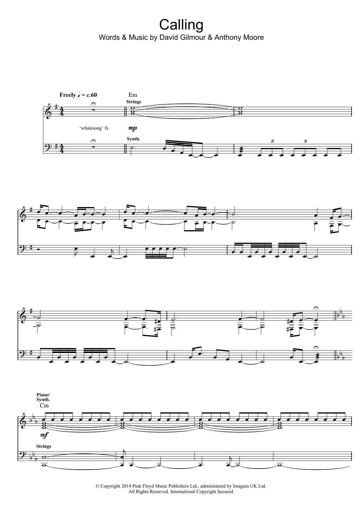 Pink Floyd Calling sheet music notes and chords. Download Printable PDF.