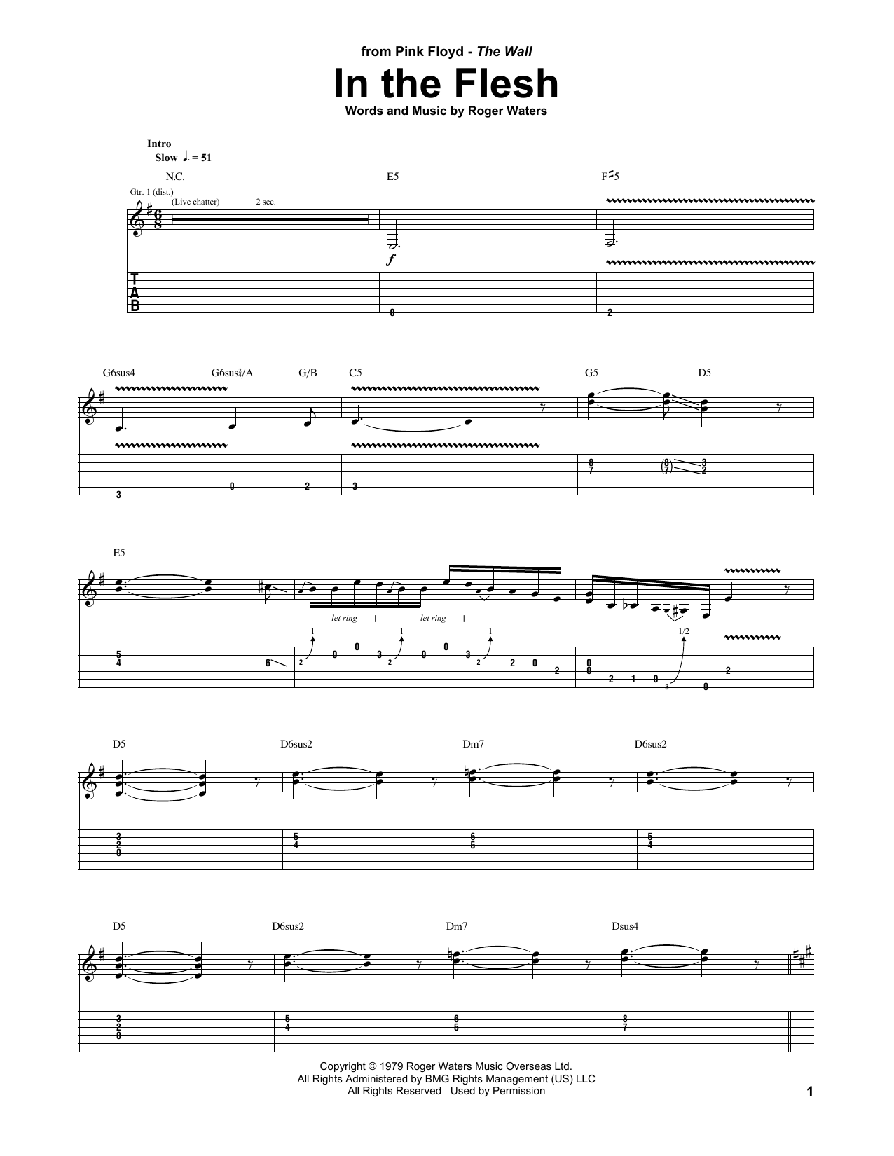 Pink Floyd In The Flesh sheet music notes and chords. Download Printable PDF.