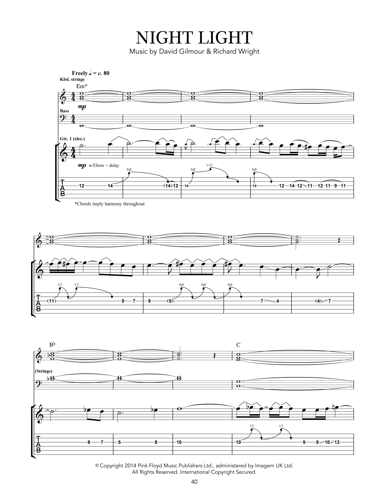 Pink Floyd Night Light sheet music notes and chords. Download Printable PDF.