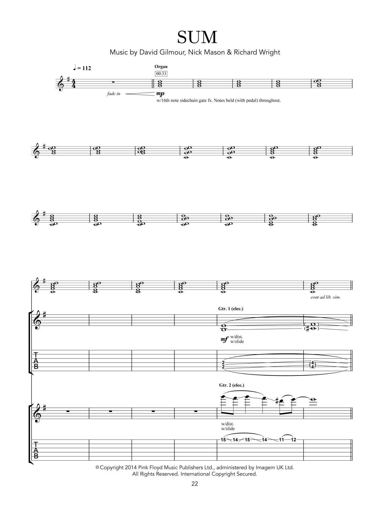 Pink Floyd Sum sheet music notes and chords. Download Printable PDF.