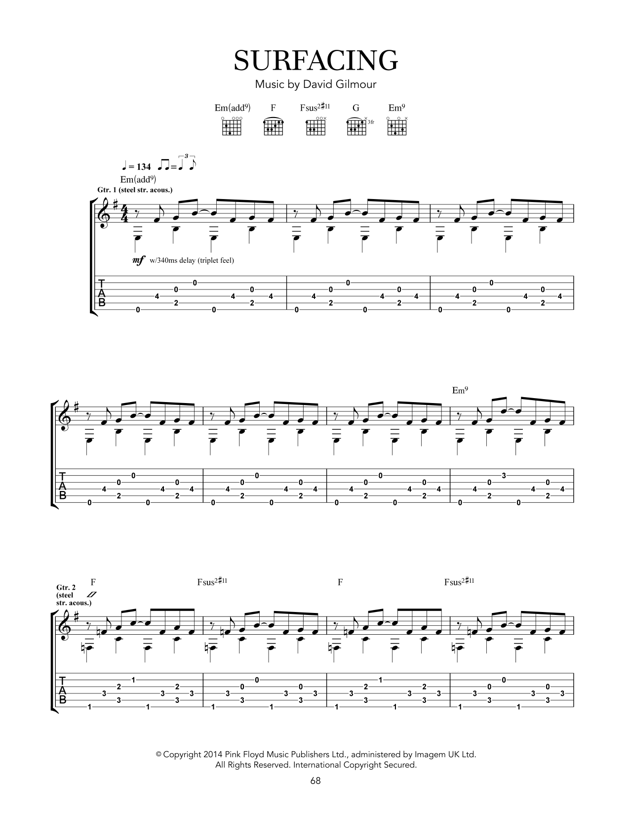 Pink Floyd Surfacing sheet music notes and chords. Download Printable PDF.