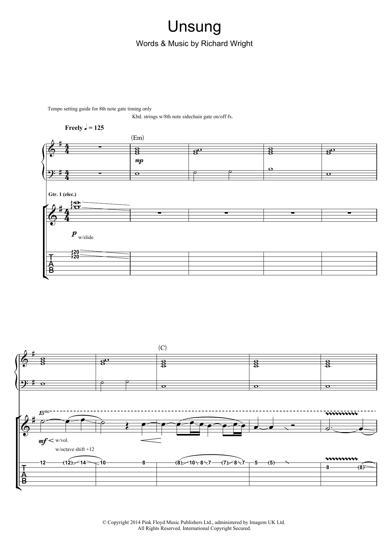 Pink Floyd Unsung sheet music notes and chords. Download Printable PDF.