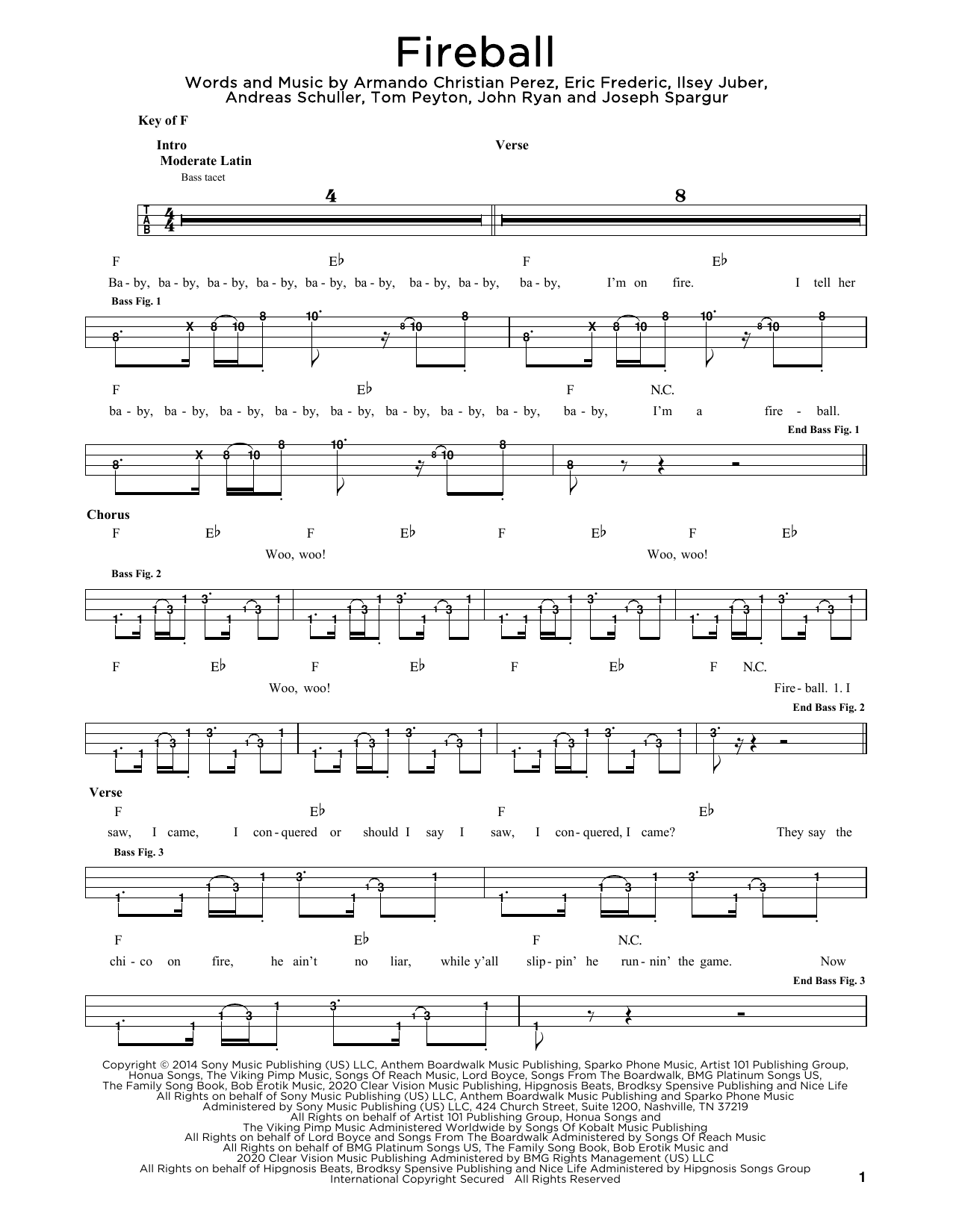 Pitbull feat. John Ryan Fireball sheet music notes and chords. Download Printable PDF.