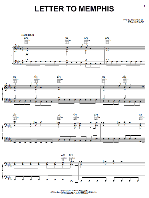 Pixies Letter To Memphis sheet music notes and chords. Download Printable PDF.