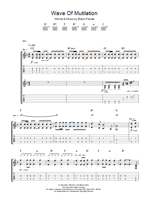 The Pixies Wave Of Mutilation sheet music notes and chords. Download Printable PDF.