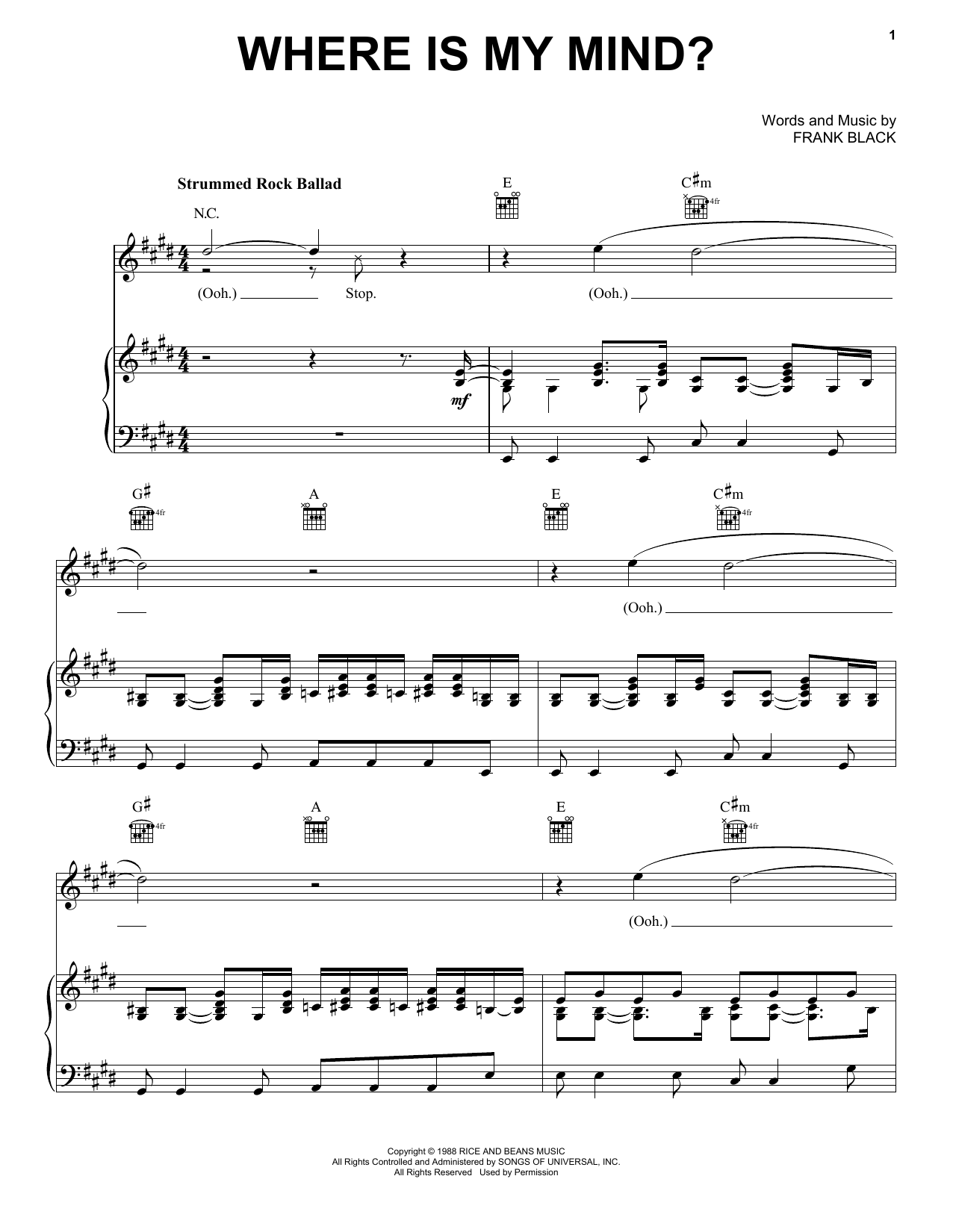 Pixies Where Is My Mind? sheet music notes and chords. Download Printable PDF.