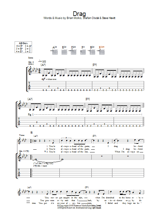 Placebo Drag sheet music notes and chords. Download Printable PDF.