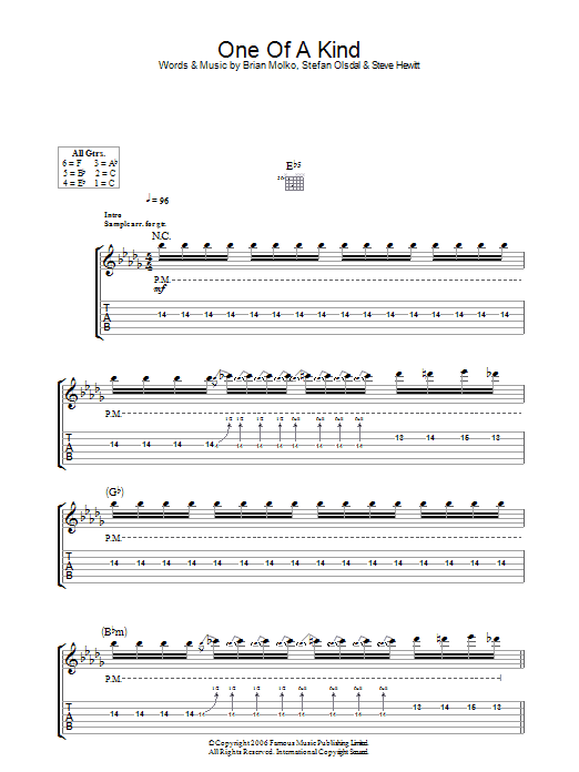 Placebo One Of A Kind sheet music notes and chords. Download Printable PDF.