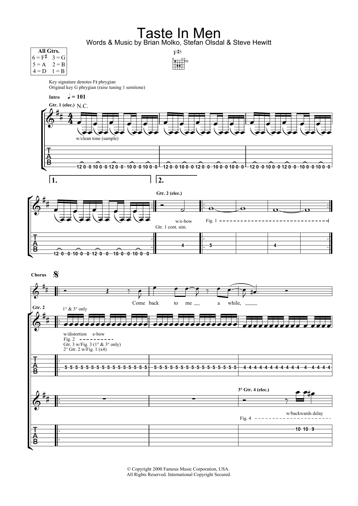 Placebo Taste In Men sheet music notes and chords. Download Printable PDF.