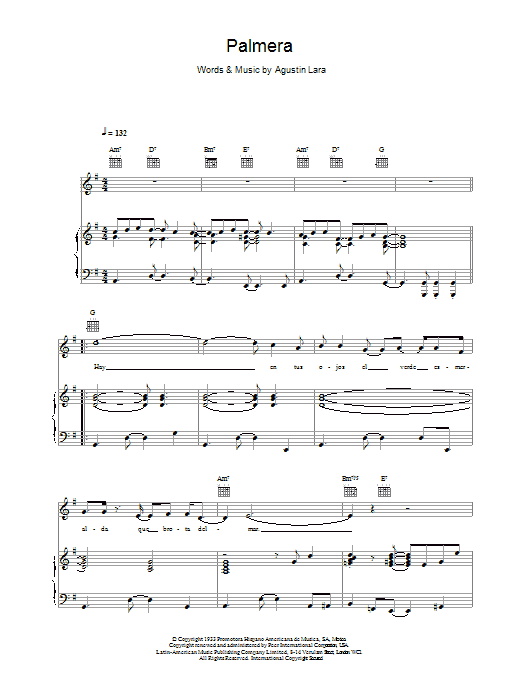 Placido Domingo Palmera sheet music notes and chords. Download Printable PDF.