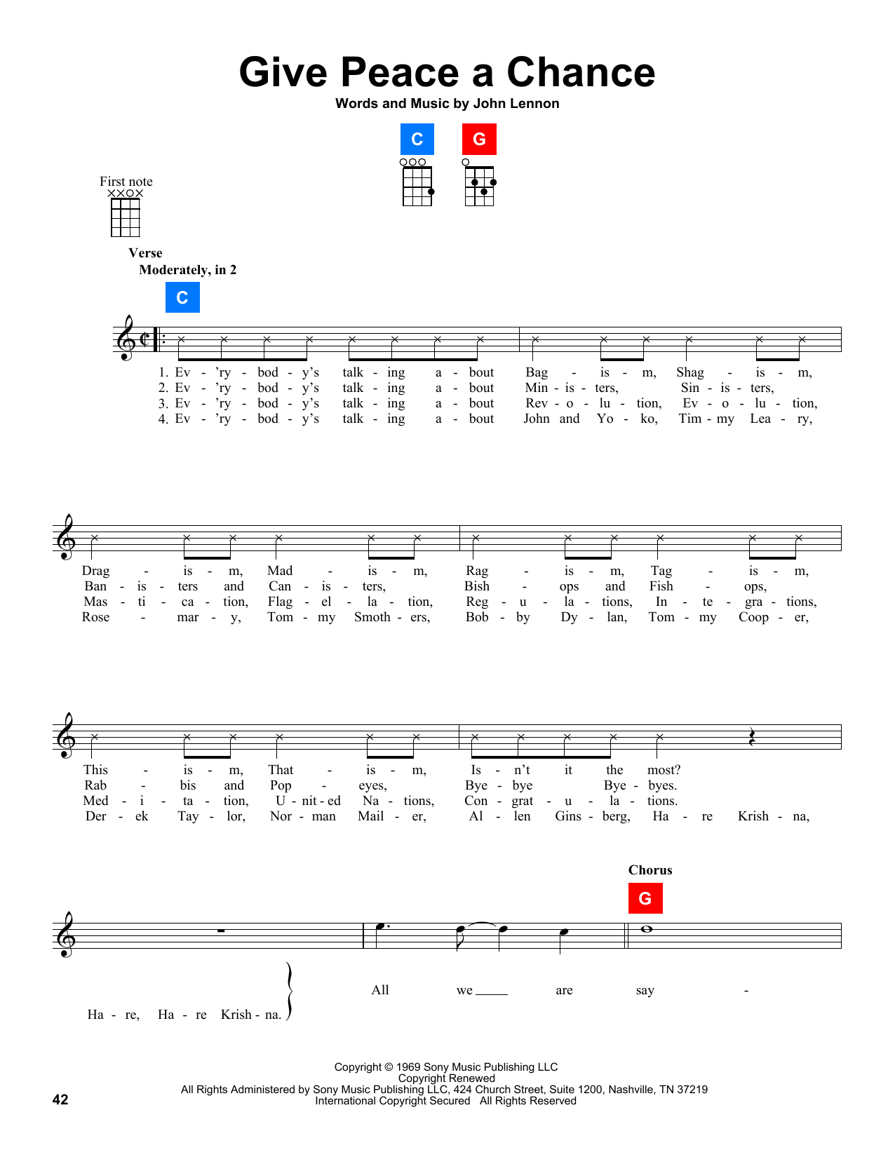Learn to play Plastic Ono Band Give Peace A Chance sheet music for UkeBuddy in minutes. Price: 4.4900$ Plastic Ono Band Give Peace A Chance sheet music notes and chords arranged for UkeBuddy