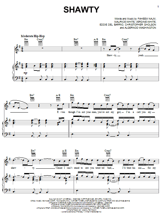 Plies Shawty (feat. T-Pain) sheet music notes and chords. Download Printable PDF.