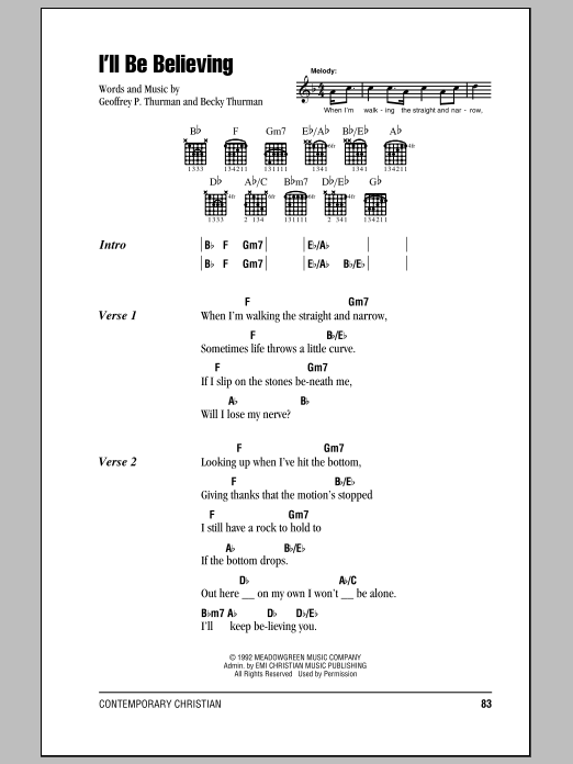Learn to play Point Of Grace I'll Be Believing sheet music for Guitar Chords/Lyrics in minutes. Point Of Grace I'll Be Believing sheet music notes and chords. Download Printable PDF.