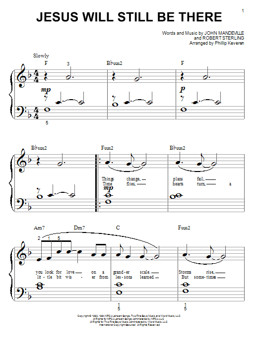 Learn to play Point Of Grace Jesus Will Still Be There sheet music for Big Note Piano in minutes. Price: 6.9900$ Point Of Grace Jesus Will Still Be There sheet music notes and chords arranged for Big Note Piano
