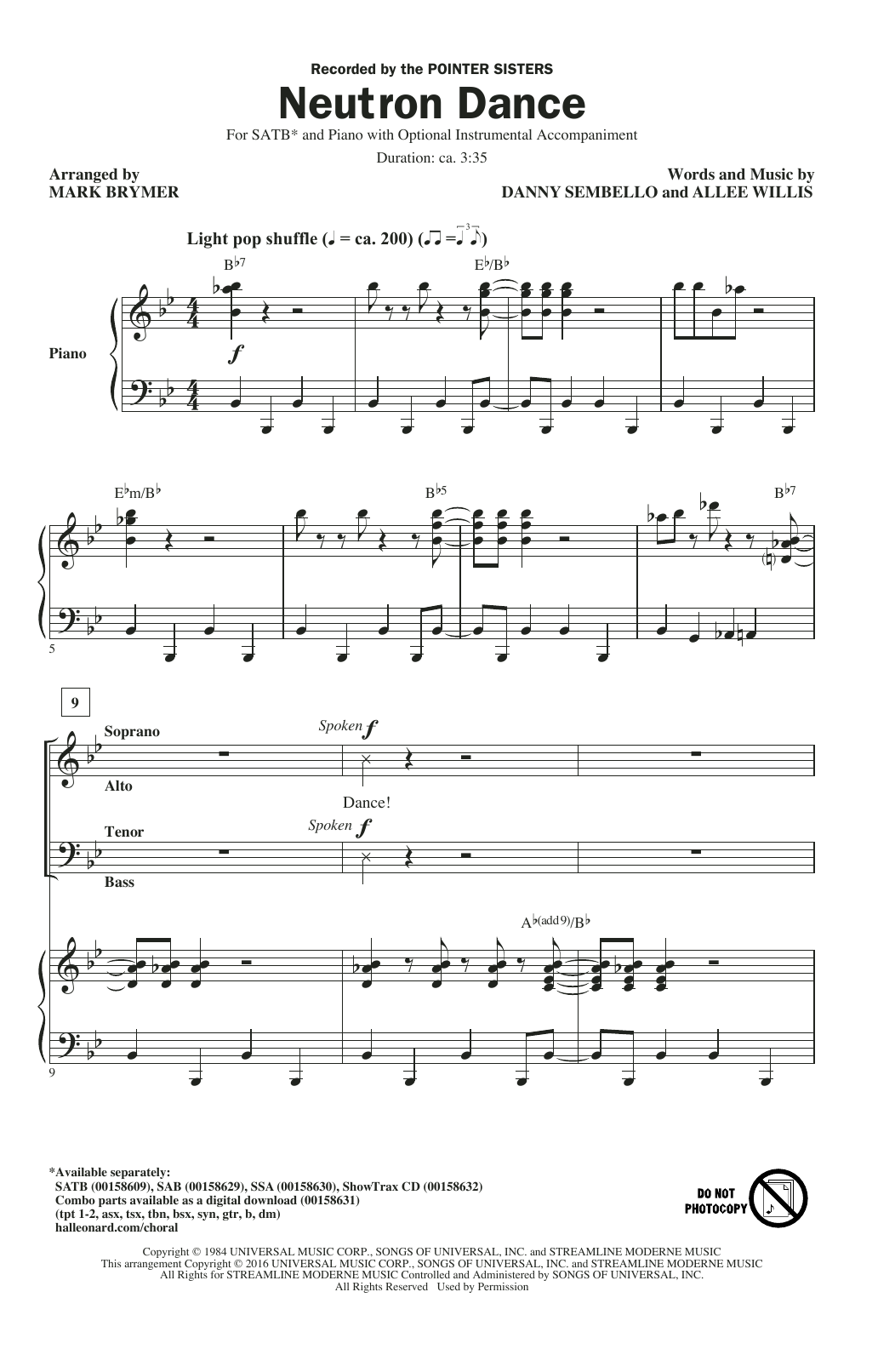 Learn to play Mark Brymer Neutron Dance sheet music for SATB Choir in minutes. Price: 3.9900$ Mark Brymer Neutron Dance sheet music notes and chords arranged for SATB Choir