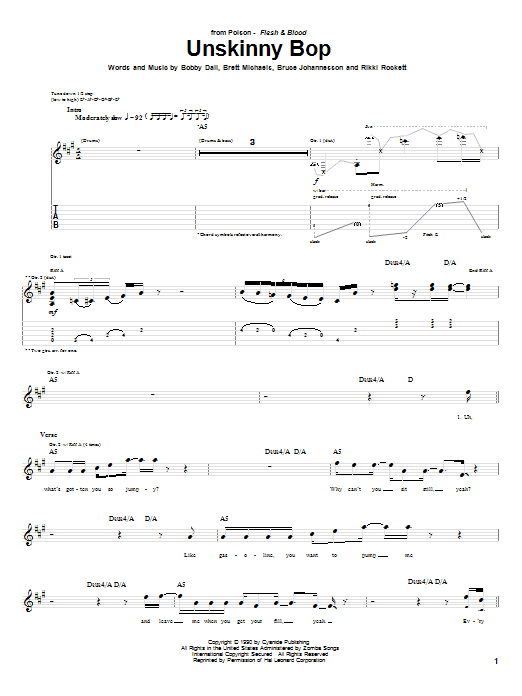 Poison Unskinny Bop sheet music notes and chords. Download Printable PDF.