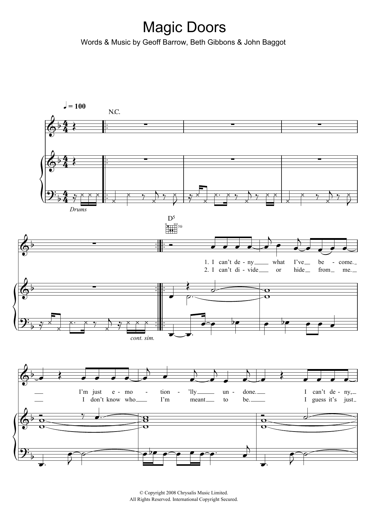 Portishead Magic Doors sheet music notes and chords. Download Printable PDF.