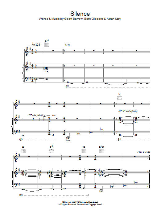 Portishead Silence sheet music notes and chords. Download Printable PDF.