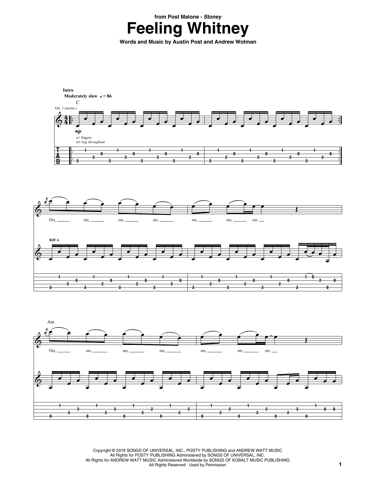 Post Malone Feeling Whitney sheet music notes and chords. Download Printable PDF.