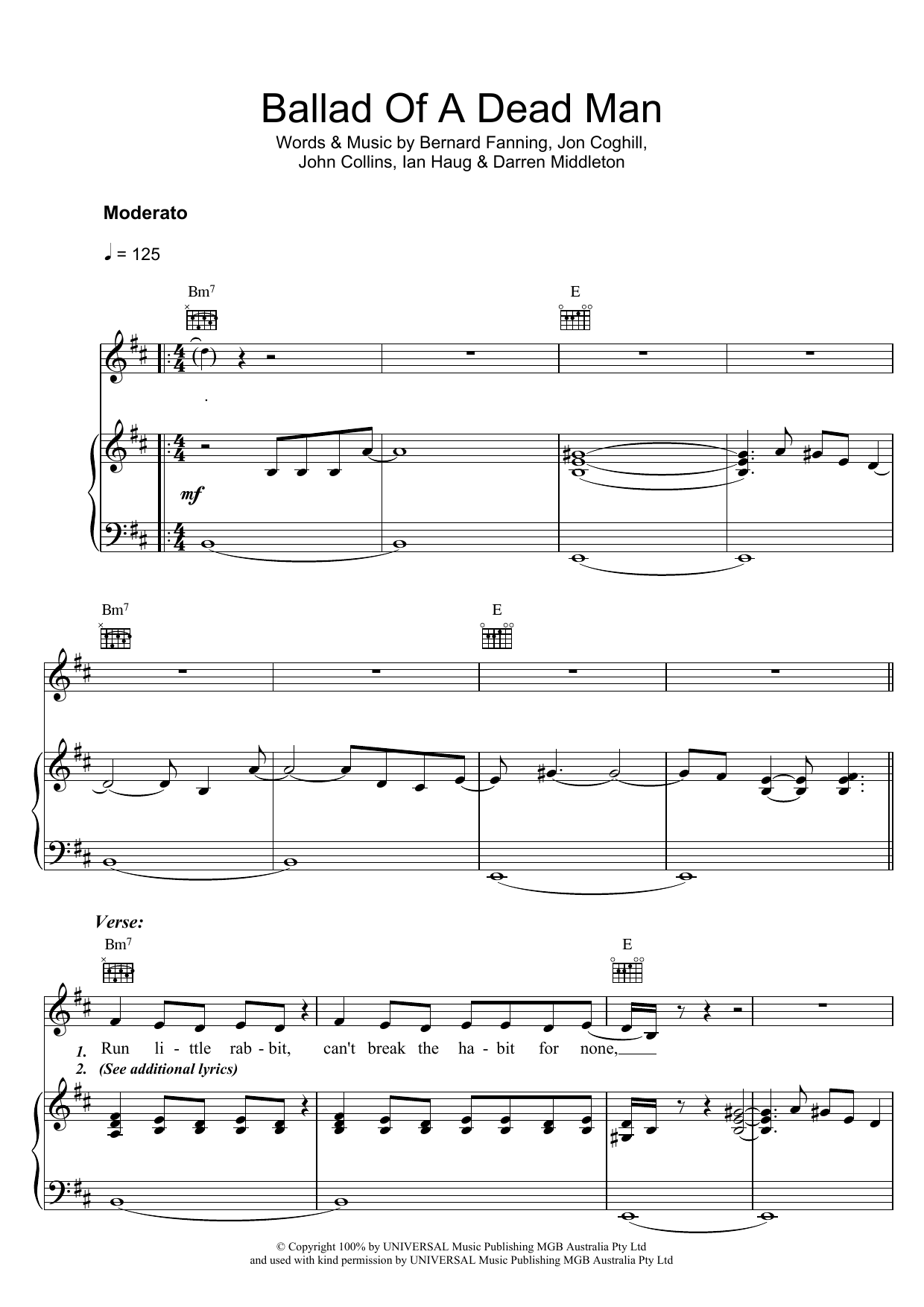 Learn to play Powderfinger Ballad Of A Dead Man sheet music for Piano, Vocal & Guitar (Right-Hand Melody) in minutes. Powderfinger Ballad Of A Dead Man sheet music notes and chords