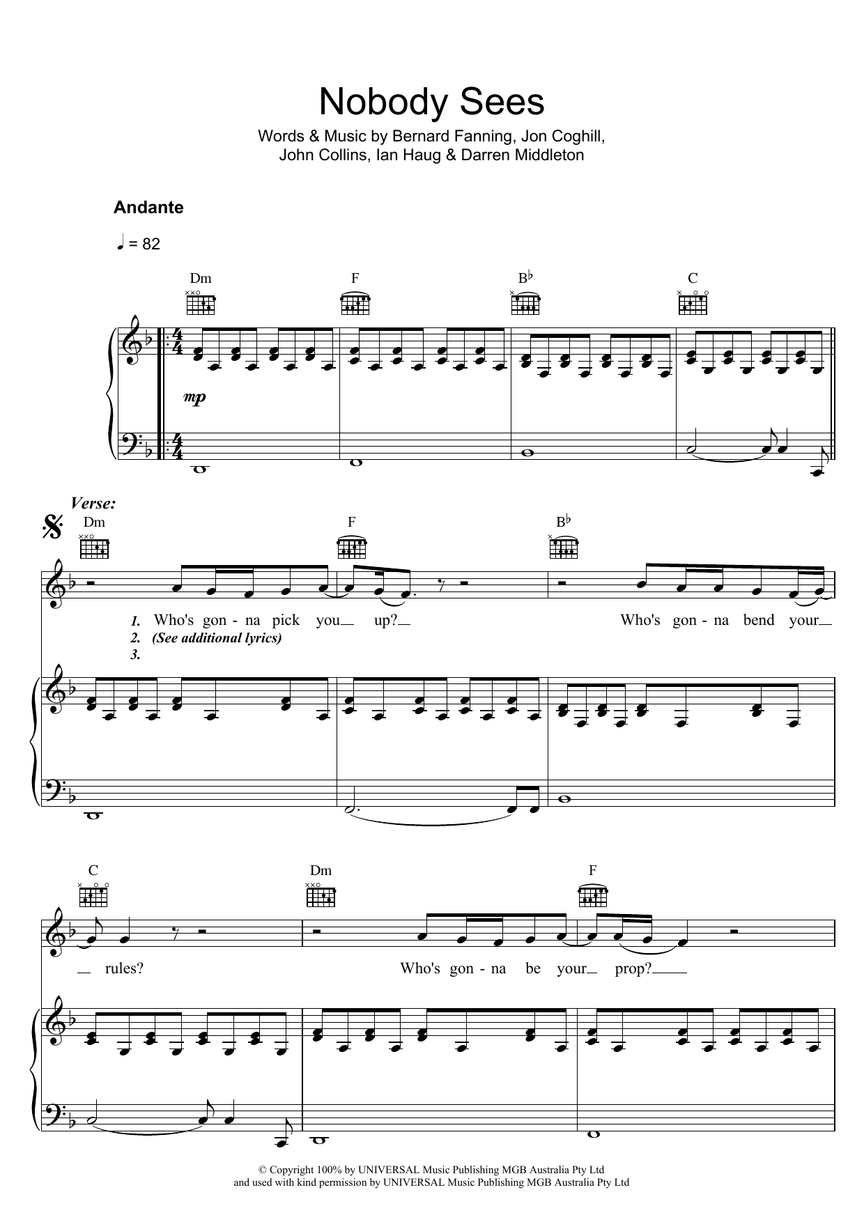 Powderfinger Nobody Sees sheet music notes and chords. Download Printable PDF.