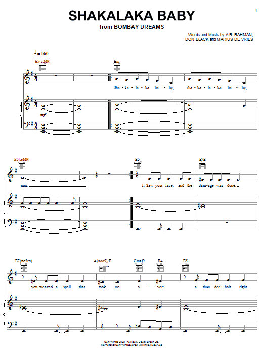 Preeya Kalidas Shakalaka Baby sheet music notes and chords. Download Printable PDF.