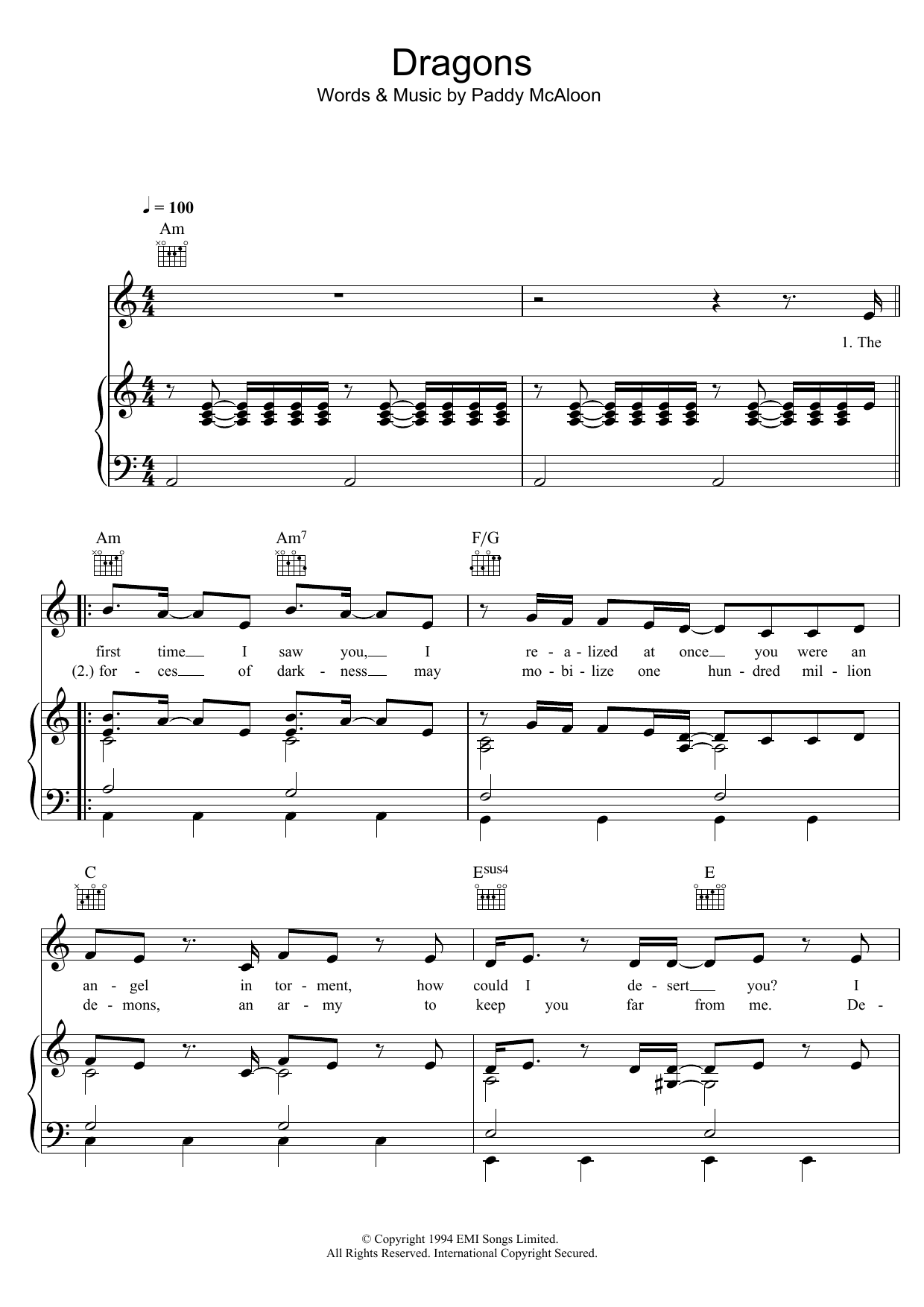 Prefab Sprout Dragons sheet music notes and chords. Download Printable PDF.