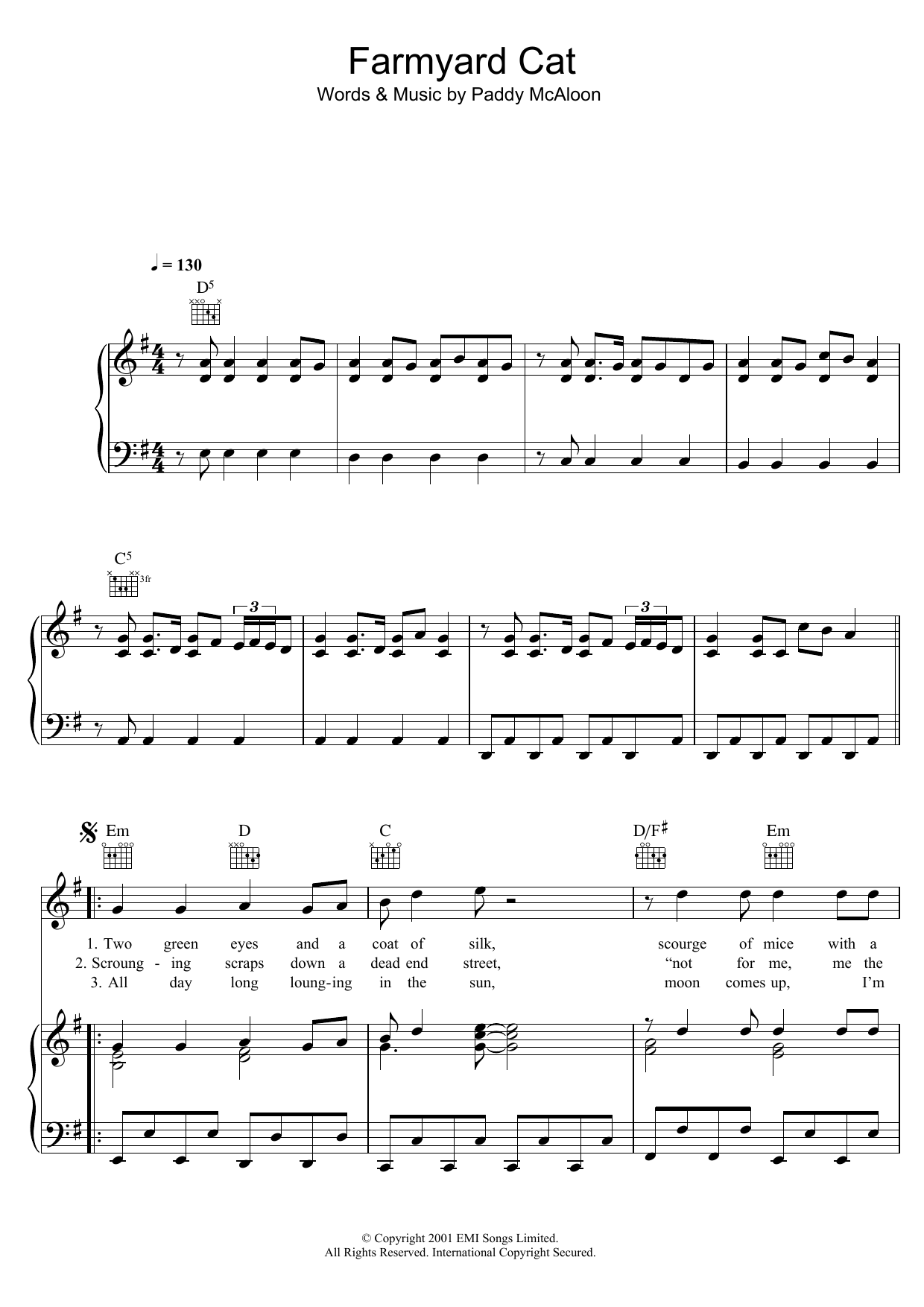 Prefab Sprout Farmyard Cat sheet music notes and chords. Download Printable PDF.