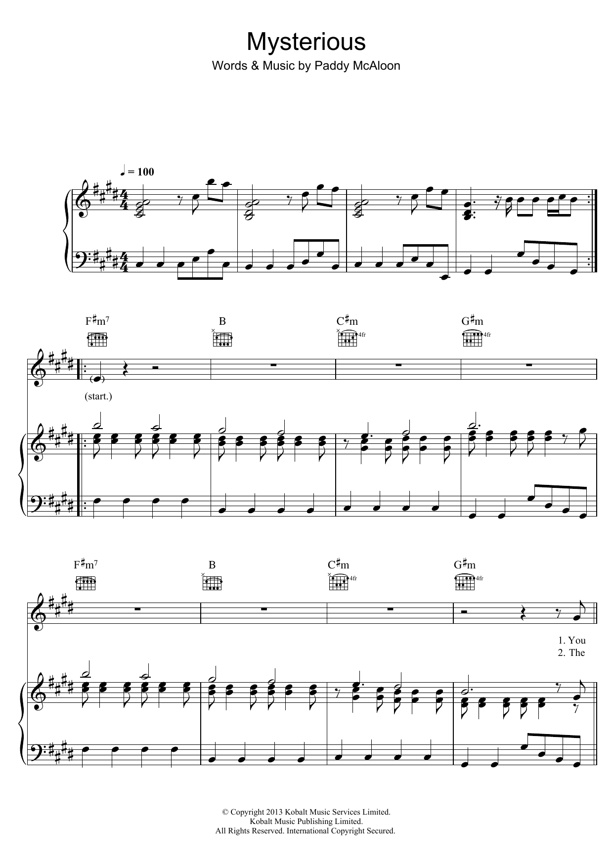 Prefab Sprout Mysterious sheet music notes and chords. Download Printable PDF.