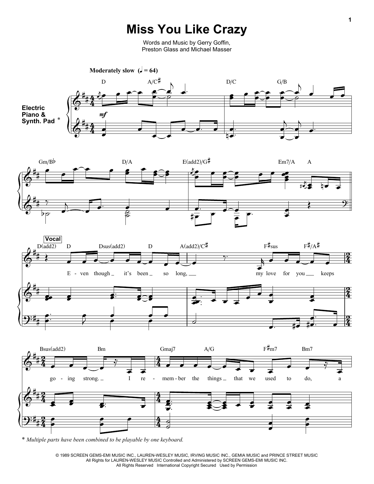 Preston Glass "Miss You Like Crazy" Sheet Music &amp; Chords for Keyboard ...