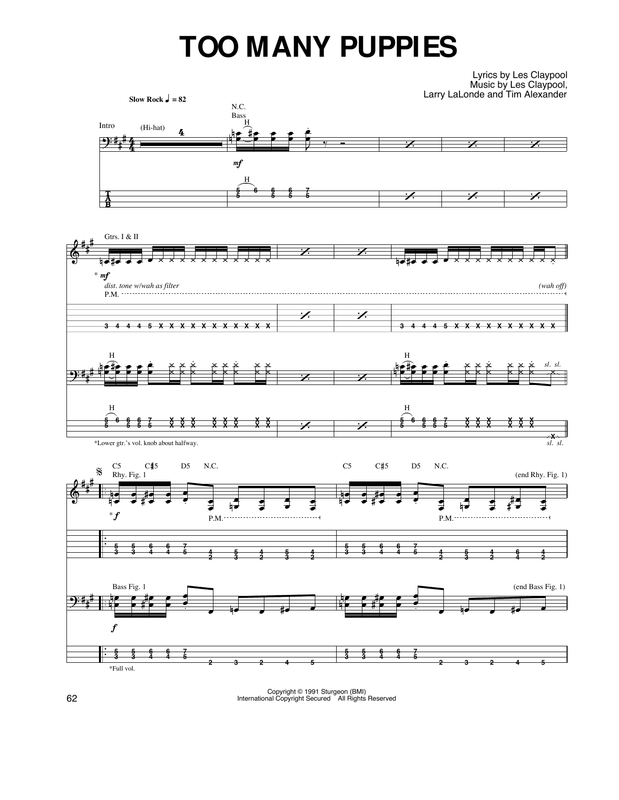 Primus Too Many Puppies sheet music notes and chords arranged for Guitar Tab