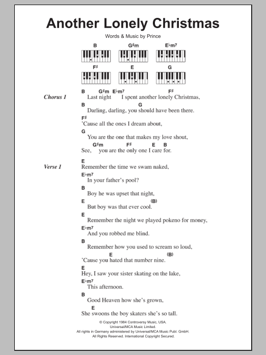 Prince Another Lonely Christmas sheet music notes and chords. Download Printable PDF.