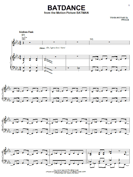 Prince Batdance sheet music notes and chords. Download Printable PDF.