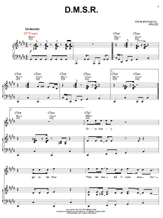 Prince D.M.S.R. sheet music notes and chords. Download Printable PDF.