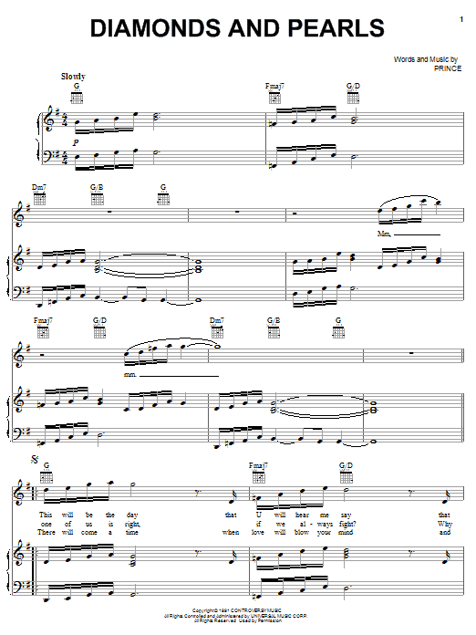 Prince Diamonds And Pearls sheet music notes and chords. Download Printable PDF.