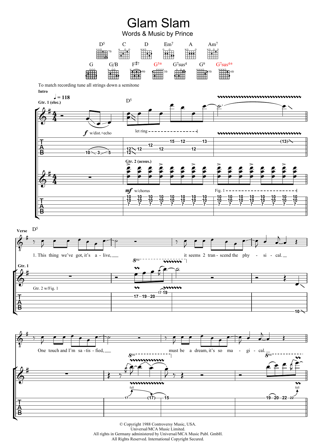 Prince Glam Slam sheet music notes and chords. Download Printable PDF.