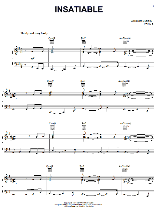 Learn to play Prince Insatiable sheet music for Piano, Vocal & Guitar (Right-Hand Melody) in minutes. Prince Insatiable sheet music notes and chords
