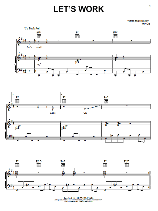 Prince Let's Work sheet music notes and chords. Download Printable PDF.