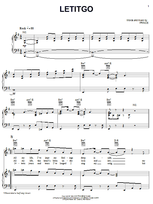 Prince Letitgo sheet music notes and chords. Download Printable PDF.
