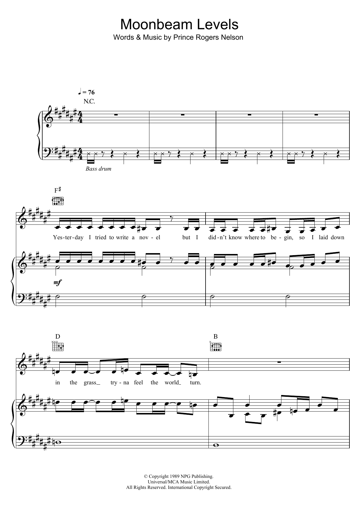 Prince Moonbeam Levels sheet music notes and chords. Download Printable PDF.