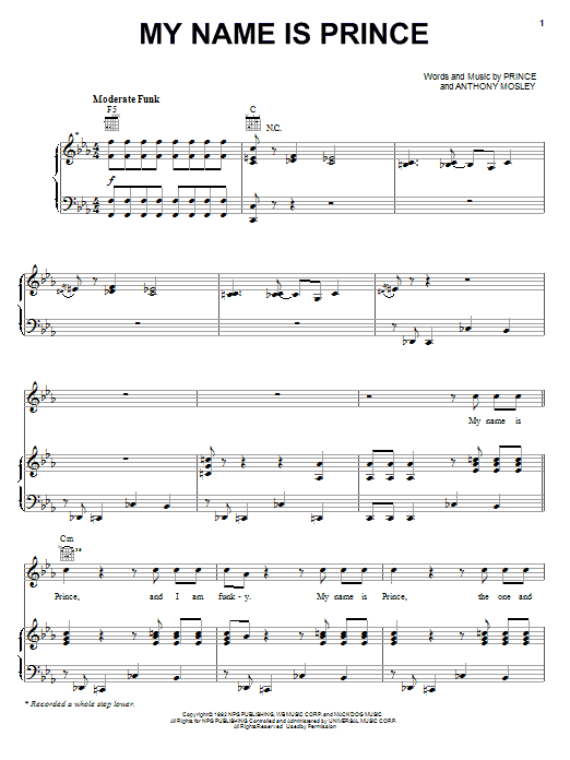 Prince My Name Is Prince sheet music notes and chords. Download Printable PDF.