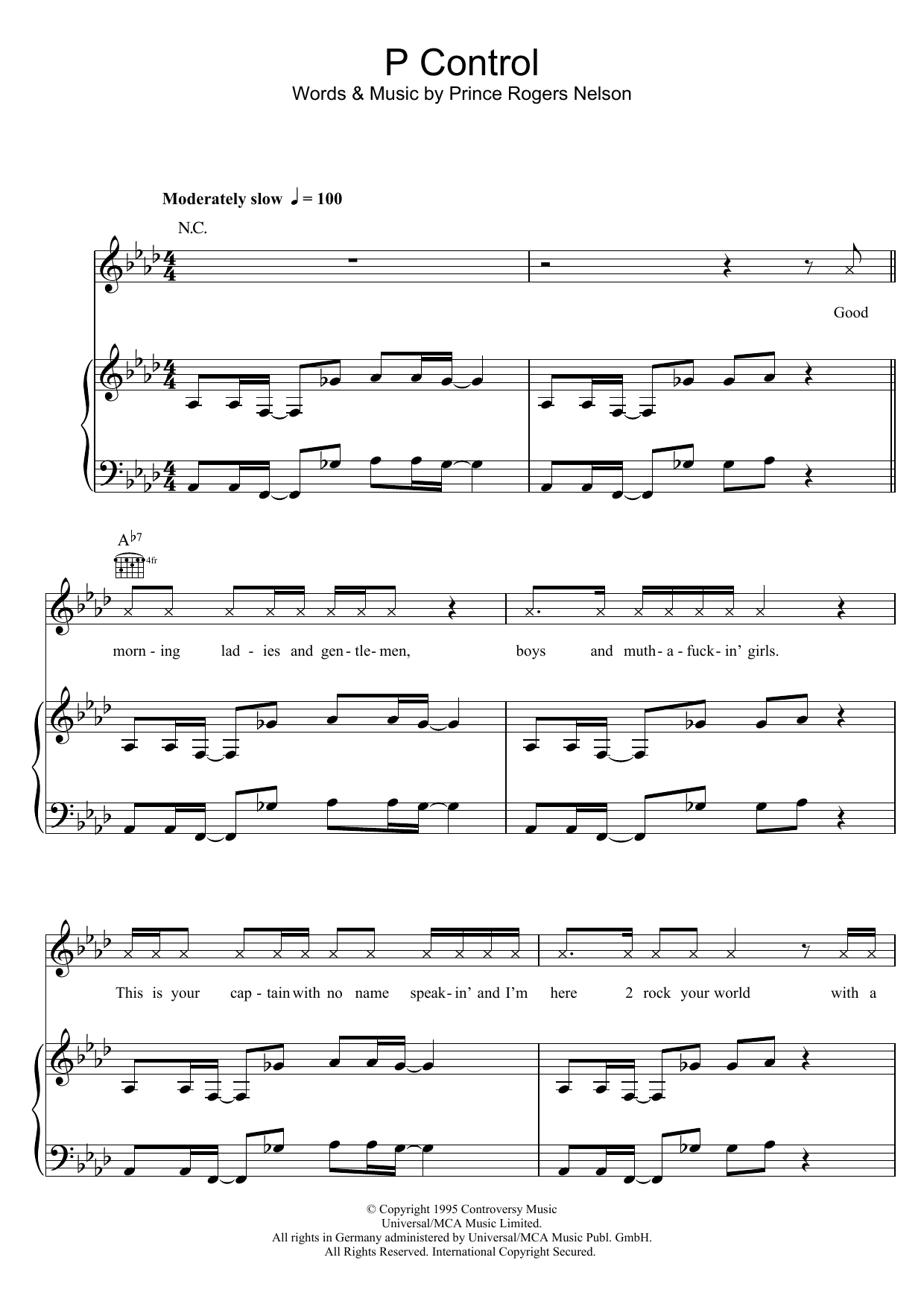 Prince P Control sheet music notes and chords. Download Printable PDF.