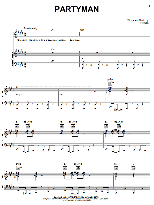 Prince Partyman sheet music notes and chords. Download Printable PDF.