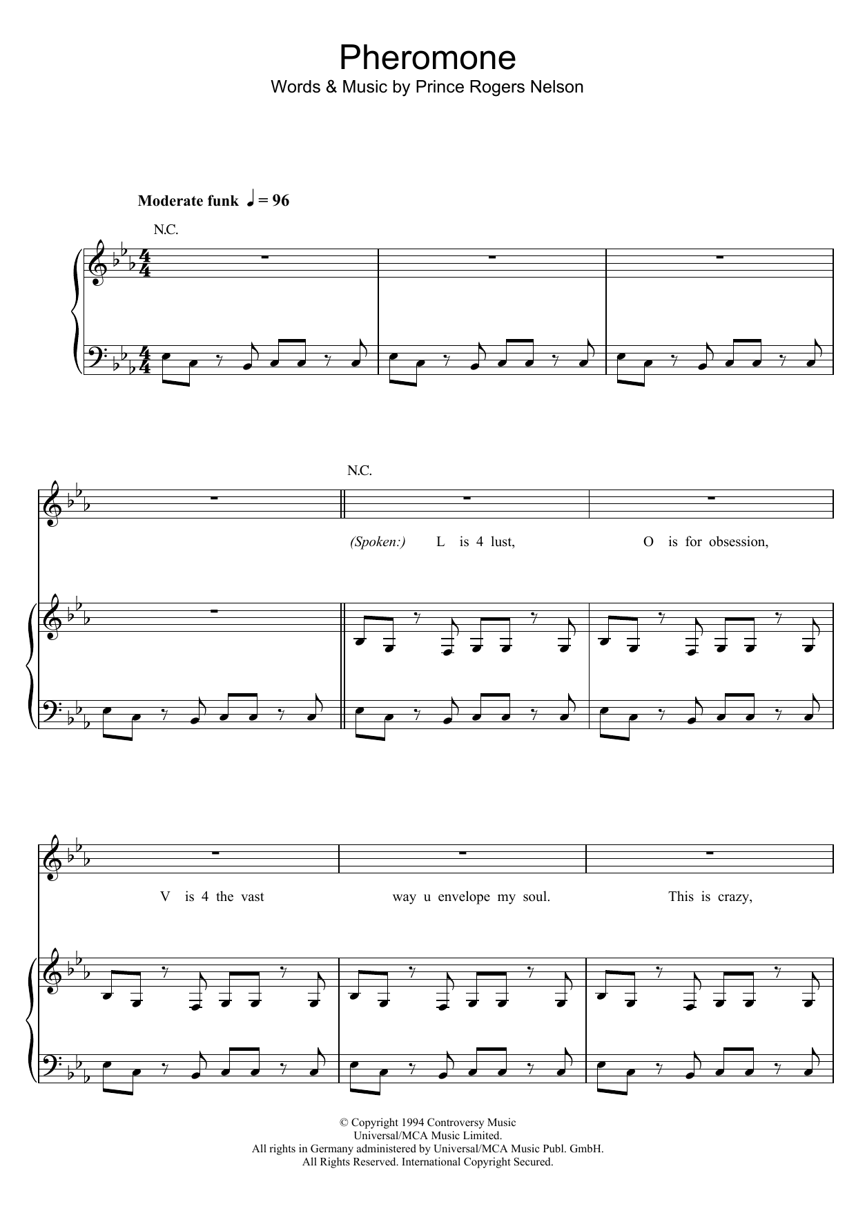 Prince Pheromone sheet music notes and chords. Download Printable PDF.