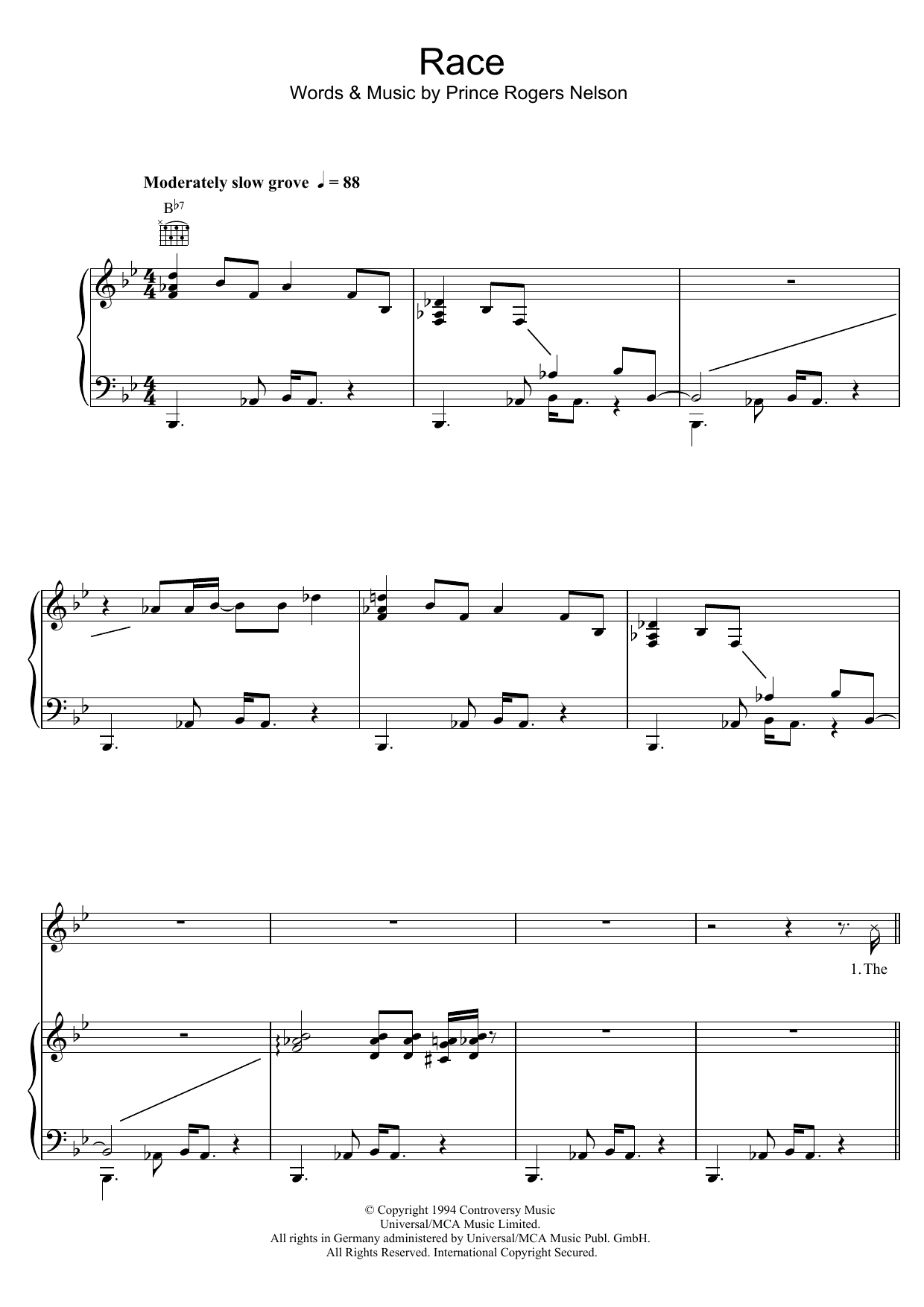 Prince Race sheet music notes and chords. Download Printable PDF.