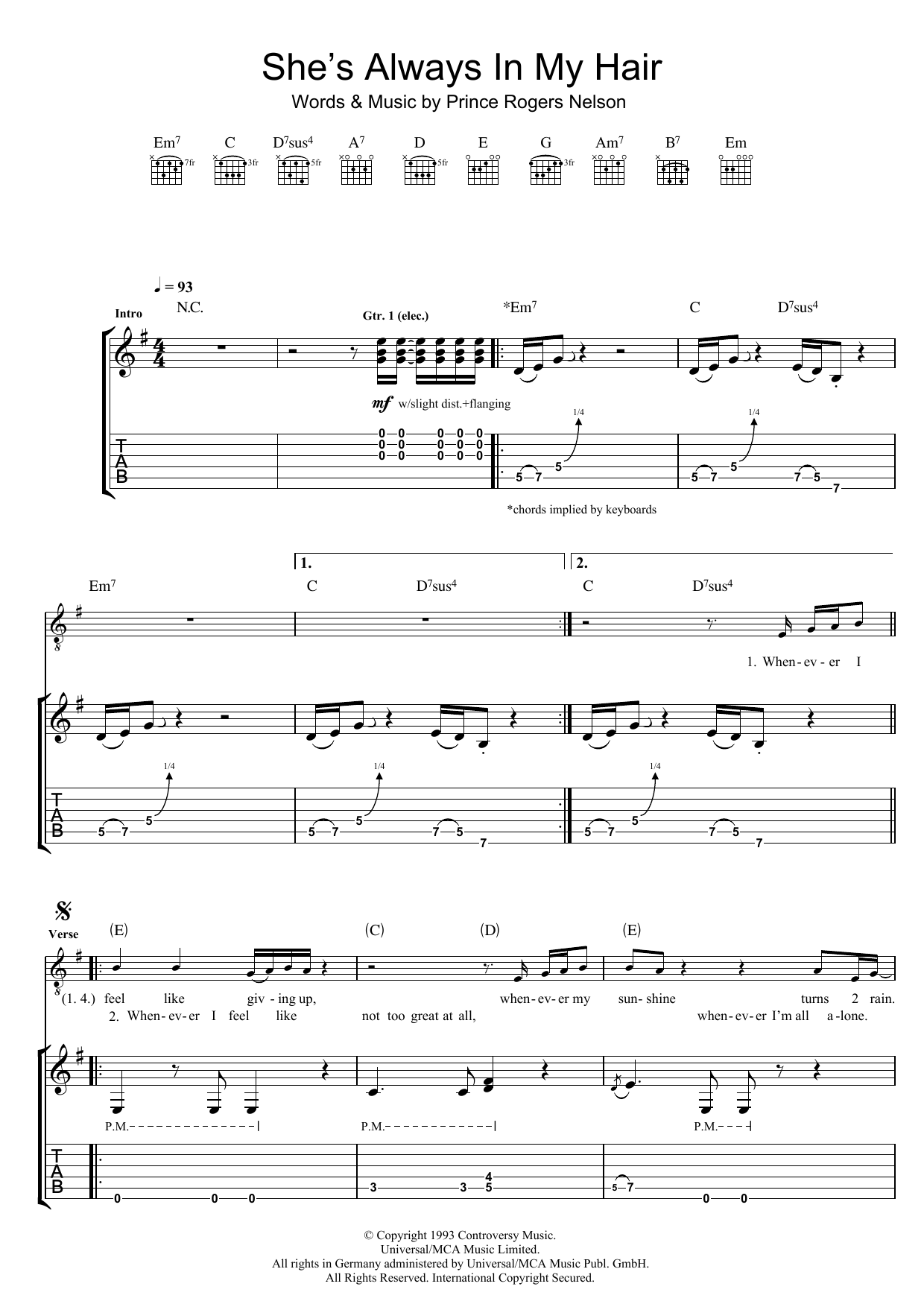 Learn to play Prince She's Always In My Hair sheet music for Easy Piano in minutes. Price: 6.9900$ Prince She's Always In My Hair sheet music notes and chords arranged for Easy Piano