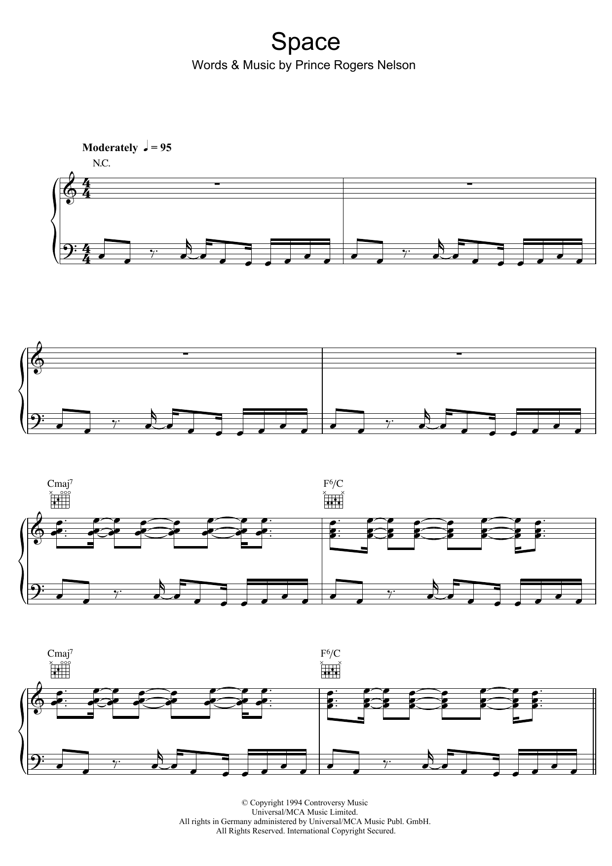 Prince Space sheet music notes and chords. Download Printable PDF.